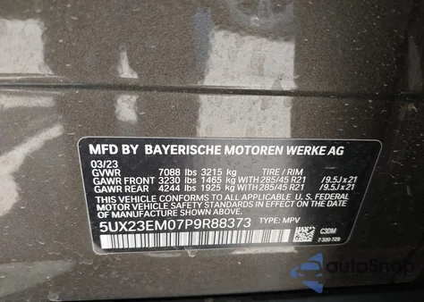 2023 BMW X7 xDrive40I z USA, uszkodzony, nr VIN 5UX23EM07P9R88373